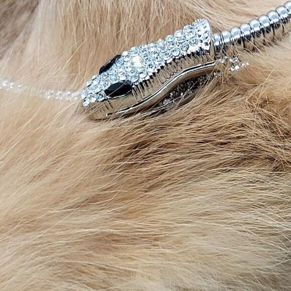 New, Not Worn, Black Glass and White Austrian Snake Link Chain Necklace - Picture 3 of 7